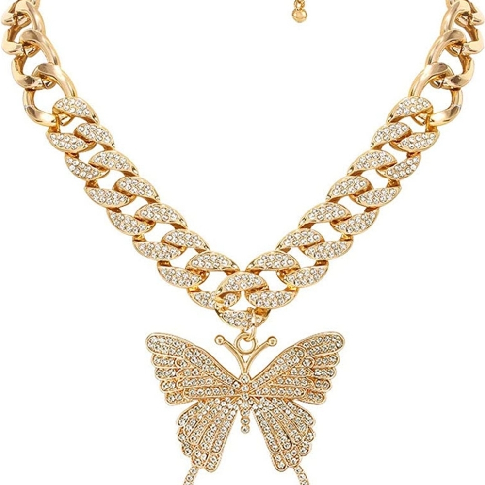 Women girl bling bling gold silver chain Necklace